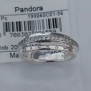 Authentic PANDORA Sterling Silver Triple Band Pavé Logo Ring 199040C01-56